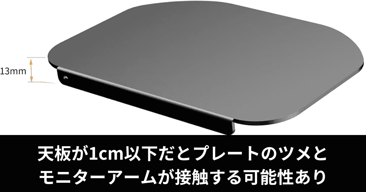 モニターアーム用補強プレート 天板の厚み1cm以下取り付け不可