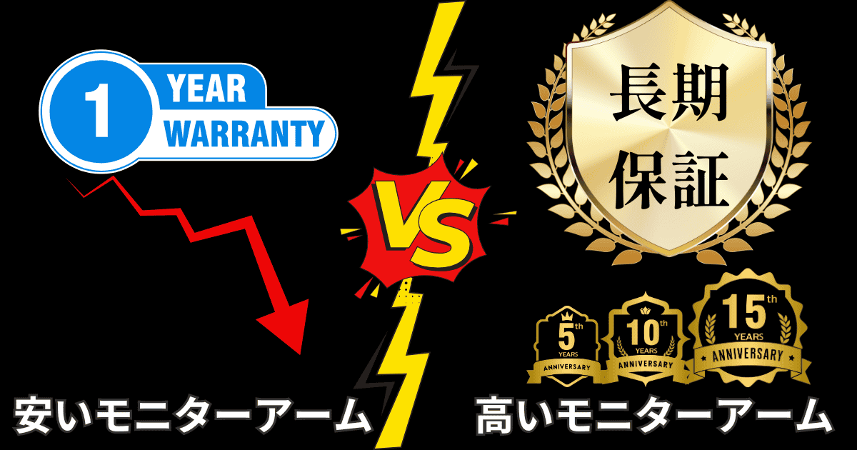 安いモニターアームと高いモニタアーム 保証期間の違い