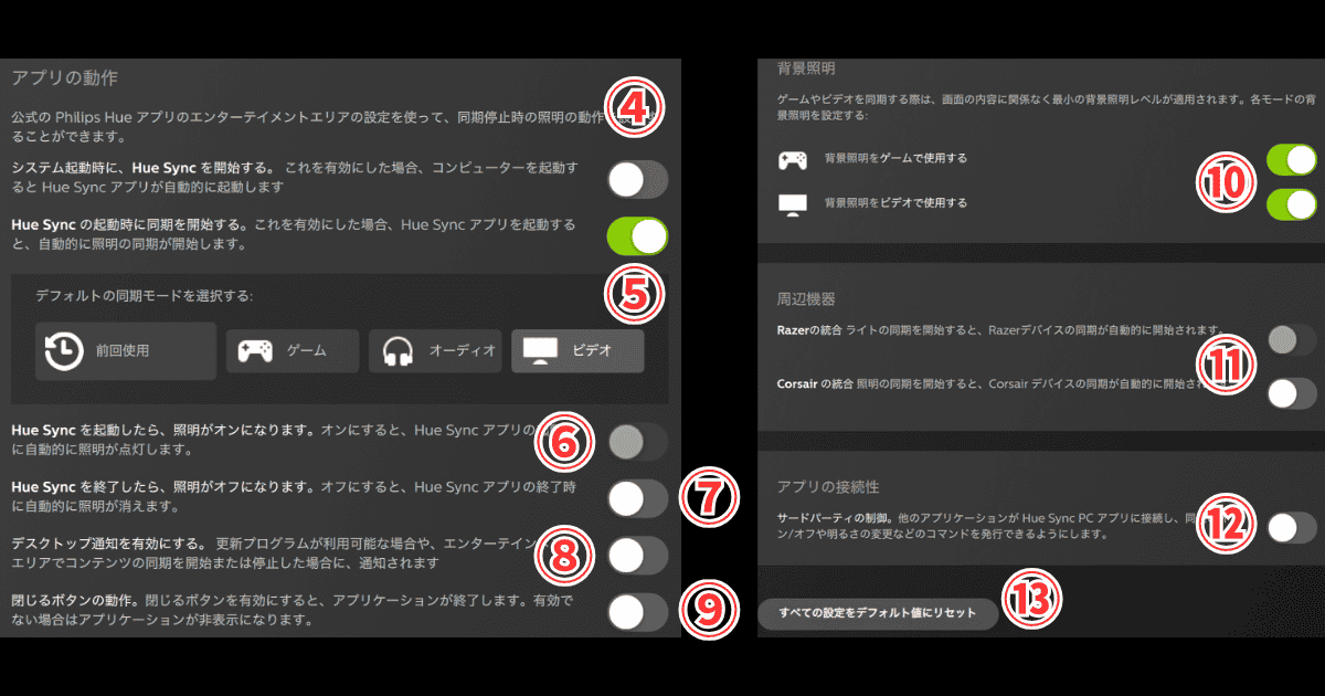 Philips Hue Syncアプリ ライティング動作設定
