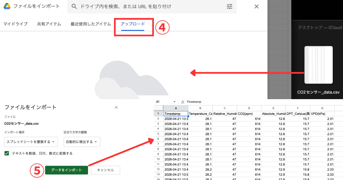 SwitchBot CO2センサー スプレッドシートアップロード